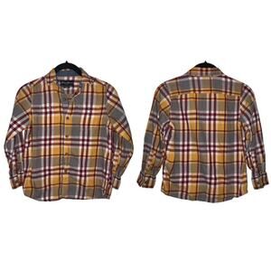 Eddie Bauer Kids Plaid Button Down Shirt yellow burgundy gray white boy's size 7